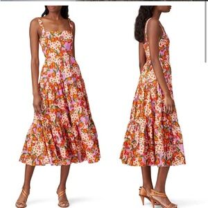Borgo De Nor Citrus Cotton Floral Tiered Midi Dress